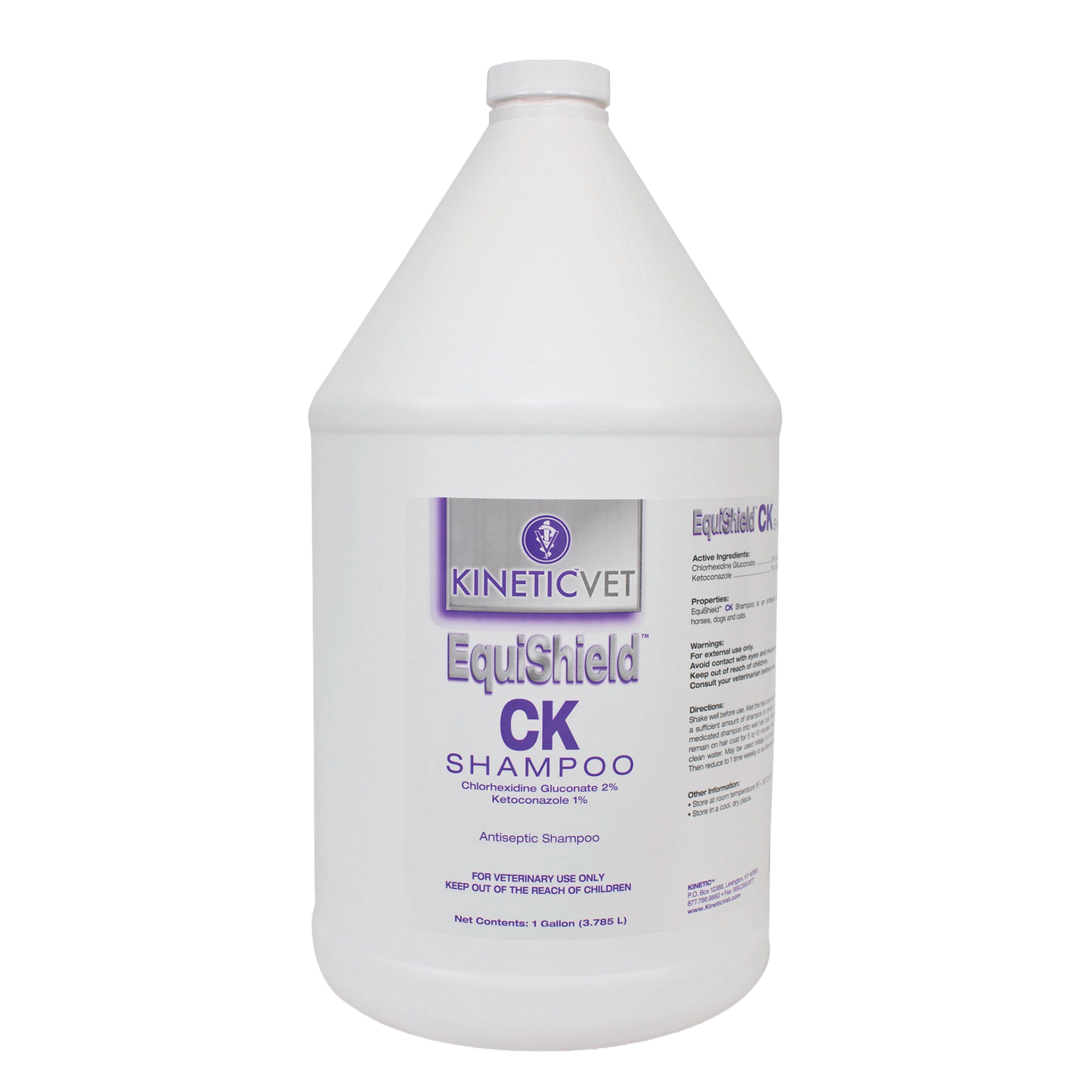 EquiShield® CK Shampoo (Chlorhexidine, Ketoconazole),"White gallon shampoo bottle with screw cap and front label"