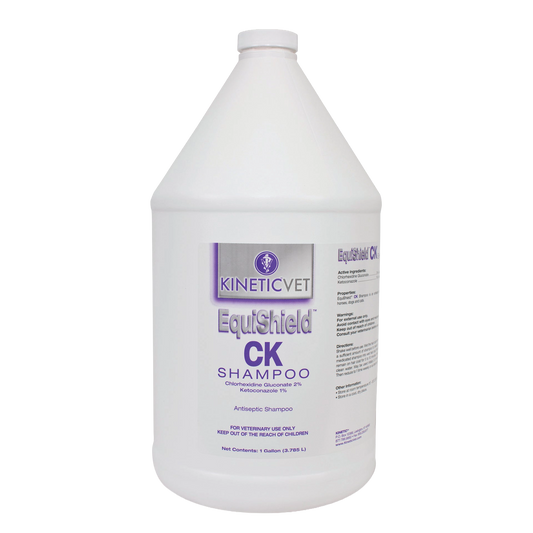 EquiShield® CK Shampoo (Chlorhexidine, Ketoconazole),"White gallon shampoo bottle with screw cap and front label"
