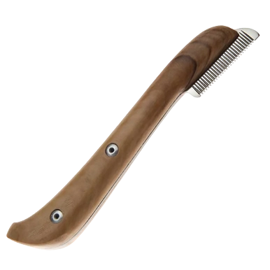 Aaronco Fine Stripping Knife,"Curved wooden stripping knife with fine metal teeth"