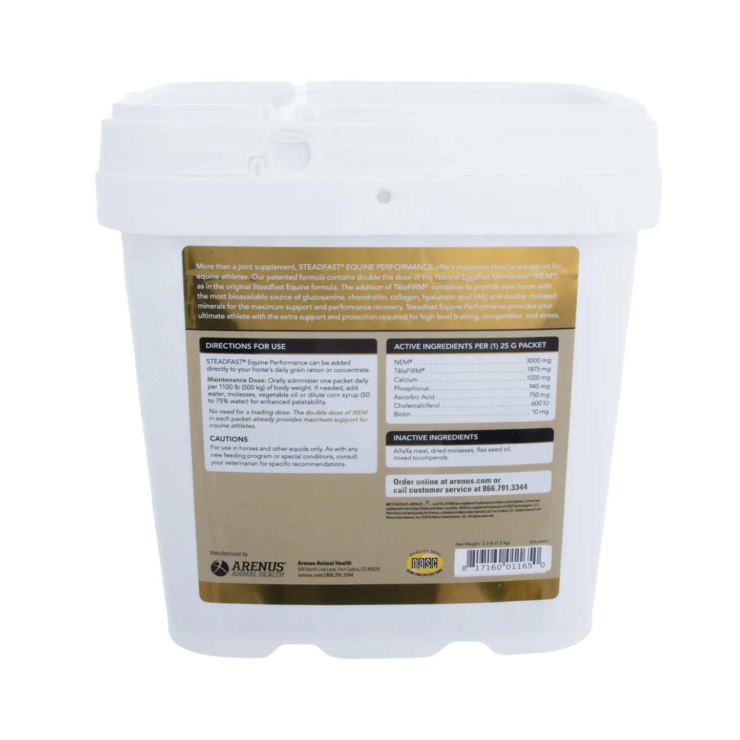Steadfast® Equine Performance,"White tub with resealable lid and back label"