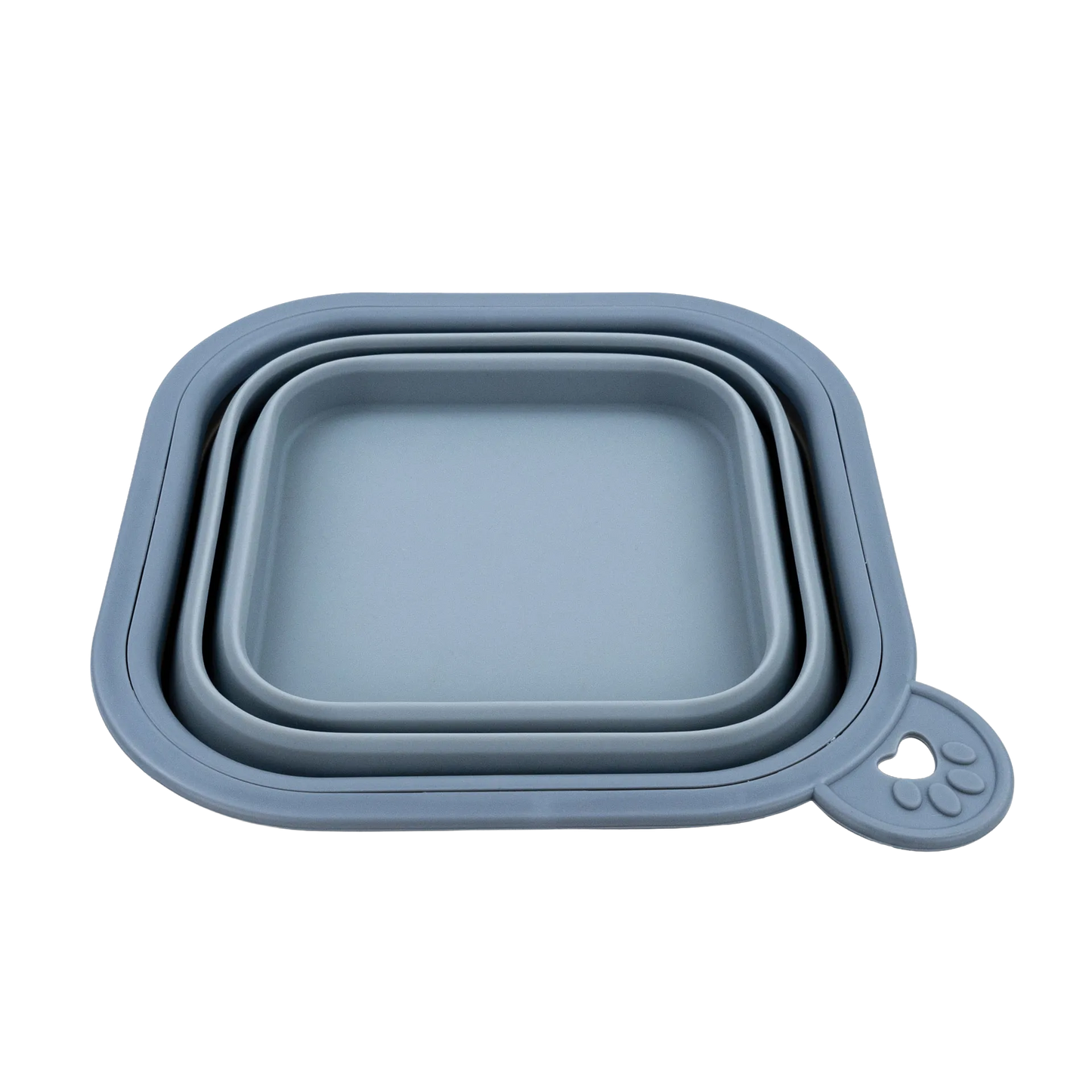 Replacement Collapsible Dog Bowls,"Blue collapsible square pet bowl with paw-shaped tab"