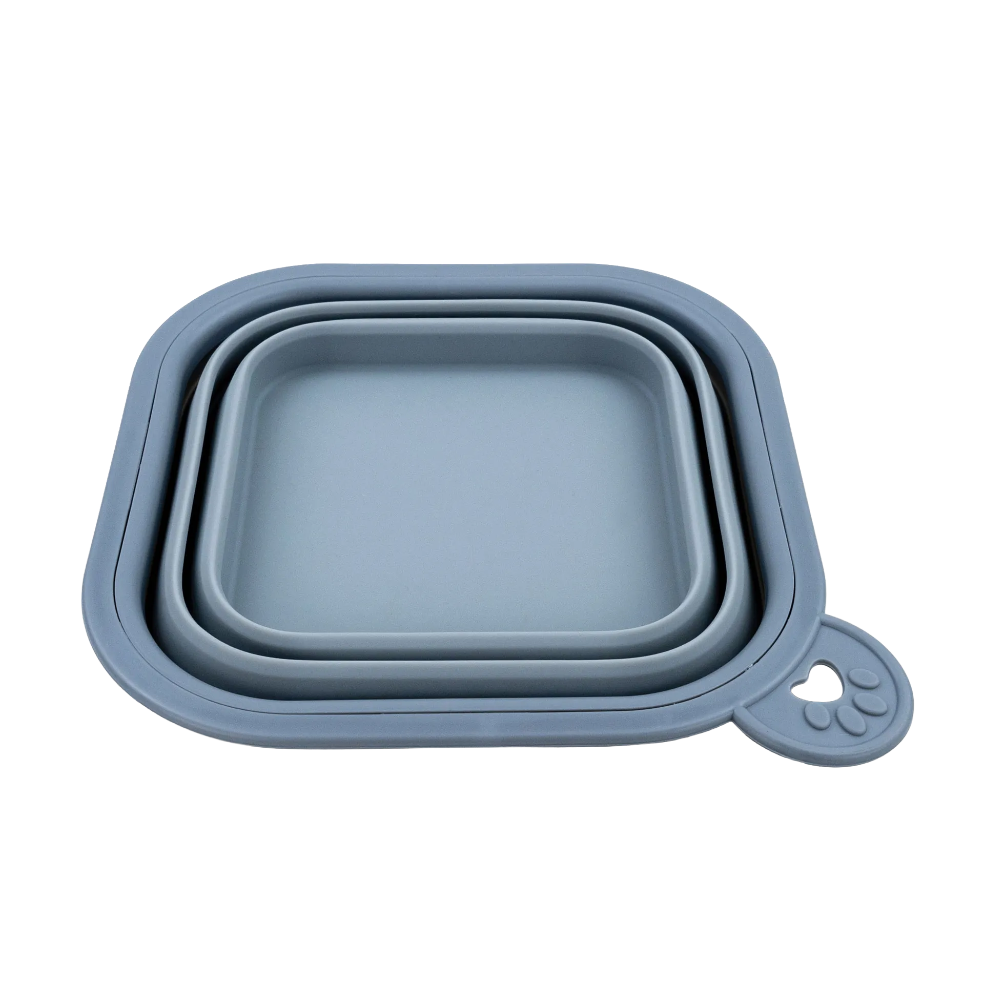 Replacement Collapsible Dog Bowls,"Blue collapsible square pet bowl with paw-shaped tab"