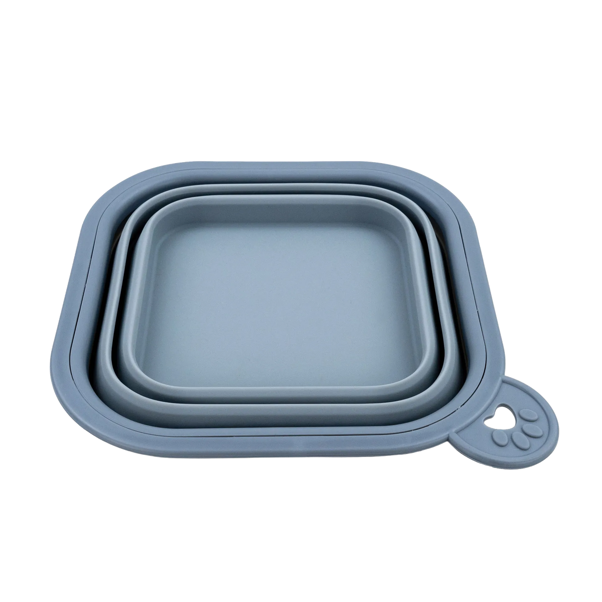 Replacement Collapsible Dog Bowls,"Blue collapsible square pet bowl with paw-shaped tab"