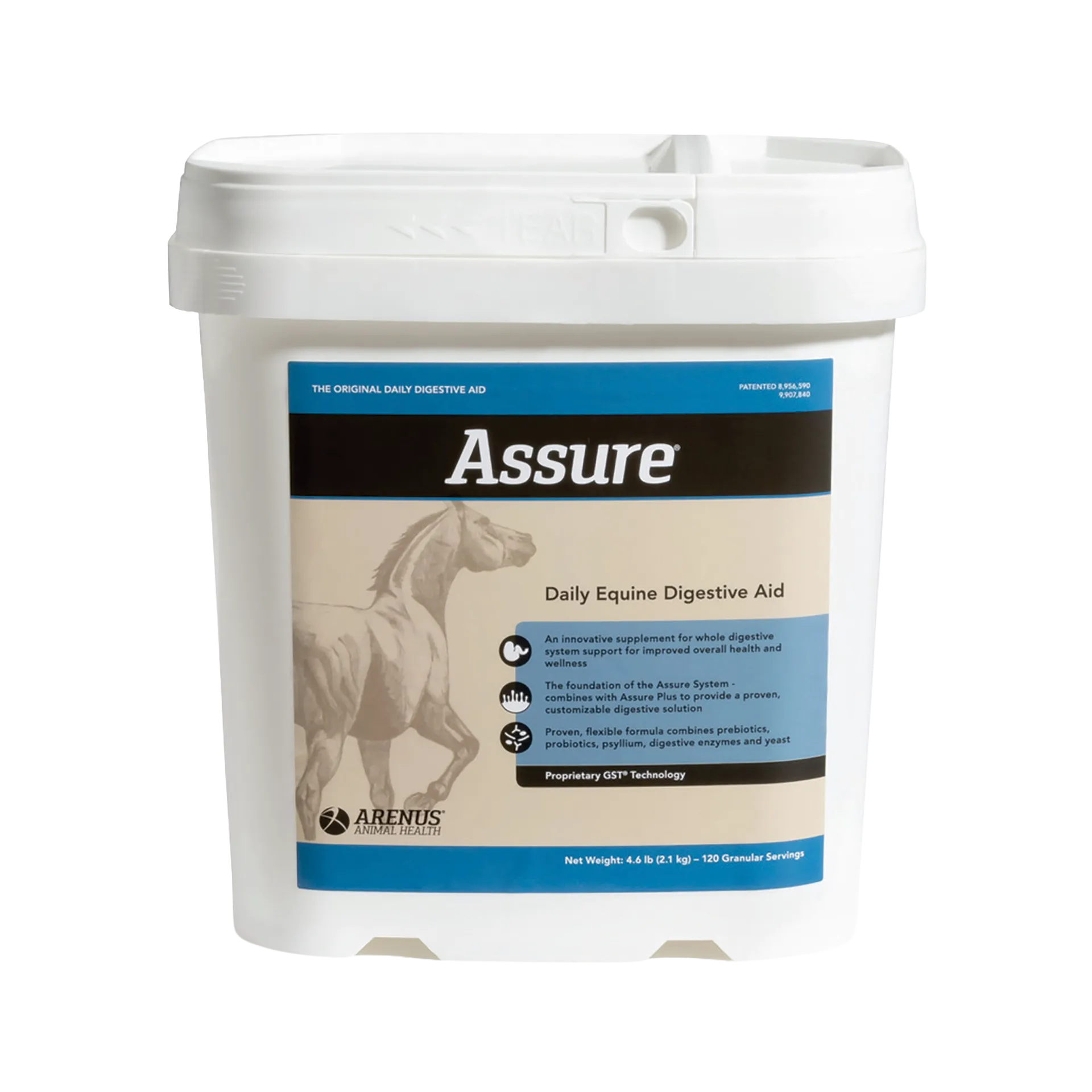 Assure®,"White plastic bucket with snap lid and front label"