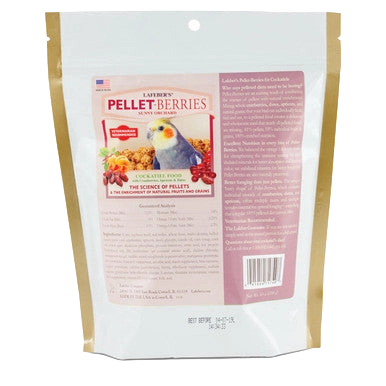 Lafeber Pellet-Berries Sunny Orchard,"Back of stand-up pouch with product label and barcode"