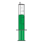 30 cc All Plastic Semen Safe Syringe,"Clear syringe with green plunger and measurement markings"