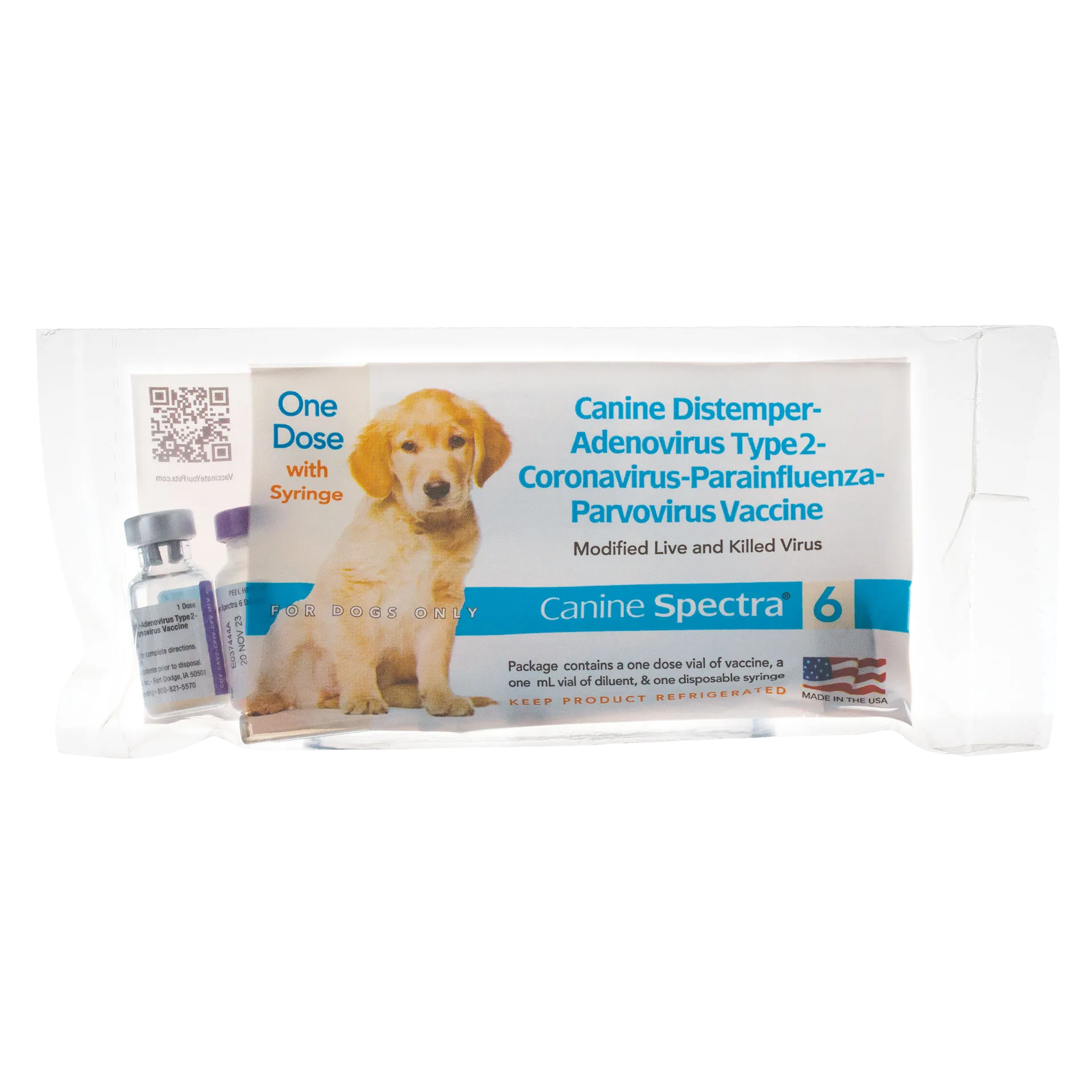 Canine Spectra® 6 Dog Vaccine,"Box package with two vials and syringe visible"