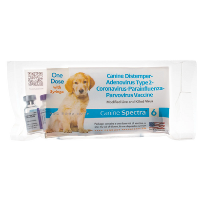 Canine Spectra® 6 Dog Vaccine,"Box package with two vials and syringe visible"