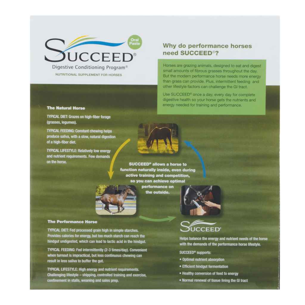 SUCCEED® DCP,"Product brochure with horse photos and oral paste syringe graphic"