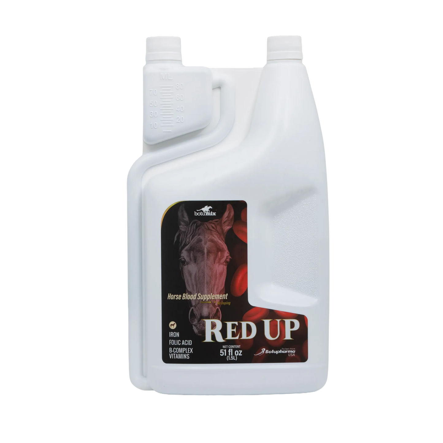 BotuMix Red Up Supplement,"White jug bottle with dual caps and measuring chamber"