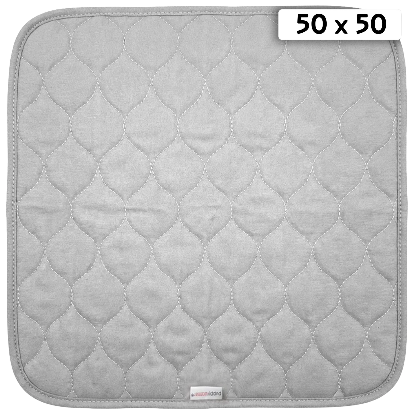 Puppywarmer Whelping Box Pad,"Gray quilted square pad with rounded corners shown flat"