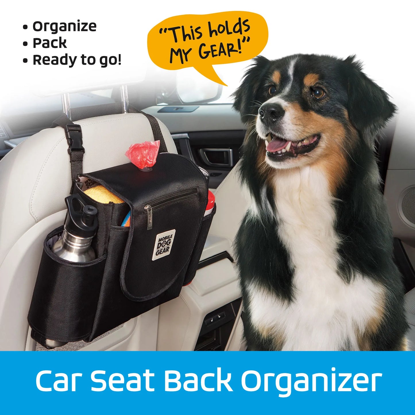 Car Seat Back Organizer Travel Bag,"Black seat back organizer with side bottle holder"