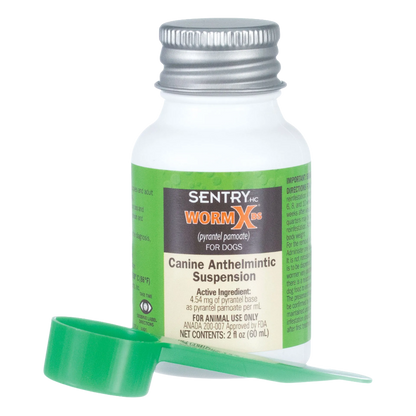 Sentry® WormX DS Liquid Dewormer,"Bottle with green label and dosing cap"