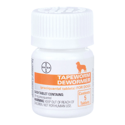 Tapeworm Dewormer,"White pill bottle with ribbed cap and orange label"