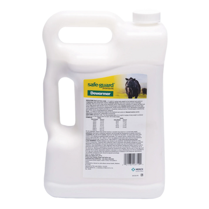 Safe-Guard® Dewormer for Goats Cattle,"Large white handled jug with screw cap and front label"