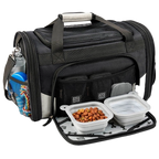 Mobile Dog Gear Pet Carrier Plus,"Black pet carrier with front pockets, side bottle holder, and two collapsible bowls"