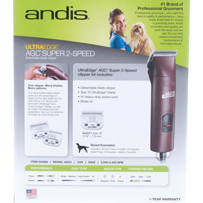 Andis® UltraEdge® Pro Clip AGC Super 2 Animal Clipper,"Animal clipper with blade shown on retail box"