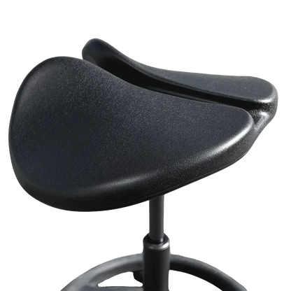 Dog Grooming Ergonomic Wobble Saddle Stool by Waggz,"Black saddle stool seat close-up"