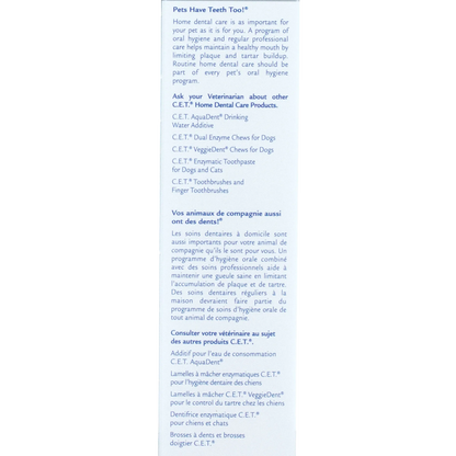 C.E.T.® Enzymatic Toothpaste,"Side panel of toothpaste box with bilingual product information"