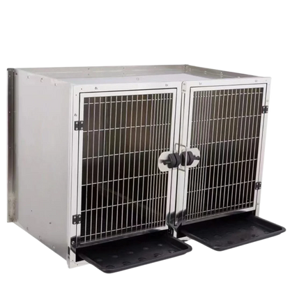 Module Stack Duo Dog Grooming Stainless Steel Cage,"Double stainless steel dog cage with barred doors and pull-out trays"