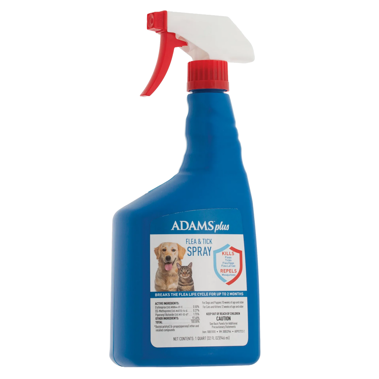 Adams™ Plus Flea & Tick Spray,"Blue spray bottle with red and white trigger nozzle"