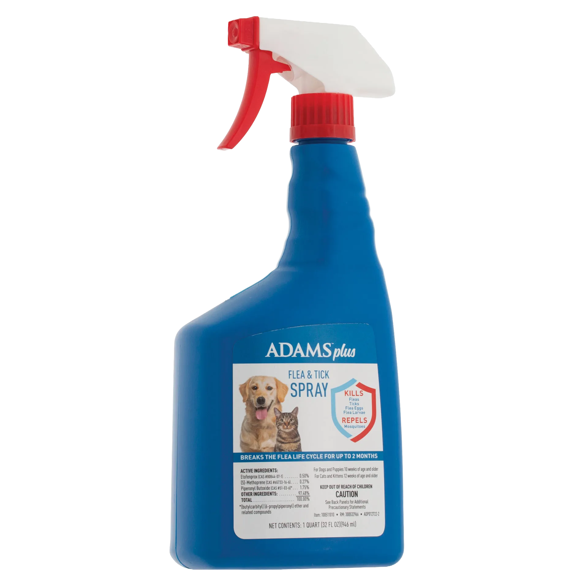 Adams™ Plus Flea & Tick Spray,"Blue spray bottle with red and white trigger nozzle"