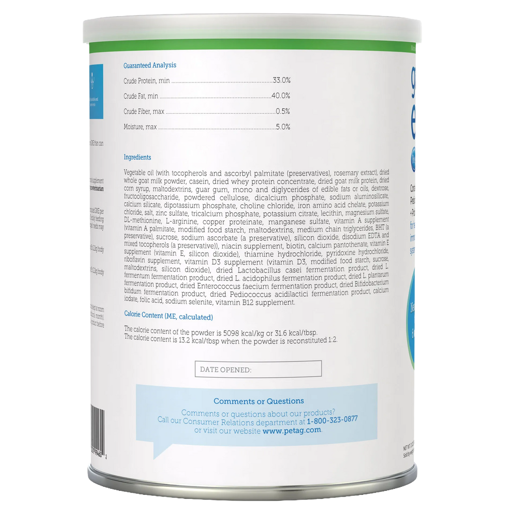 Goats Milk Esbilac® Puppies,"Back of powder can with nutrition panel and ingredients label"