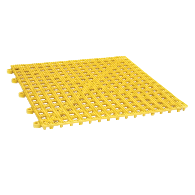 Dri-Dek® Flooring,"Yellow interlocking perforated floor tile panel"