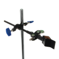 Support Stand and Ring for embryo filters,"Metal support stand with clamp and blue adjustment knobs"