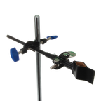 Support Stand and Ring for embryo filters,"Metal support stand with clamp and blue adjustment knobs"