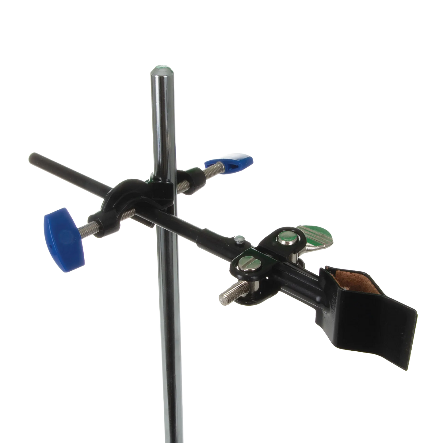 Support Stand and Ring for embryo filters,"Metal support stand with clamp and blue adjustment knobs"