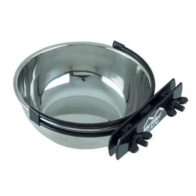 Snapy Fit Water & Feed Bowl,"Metal bowl with black cage mounting bracket"