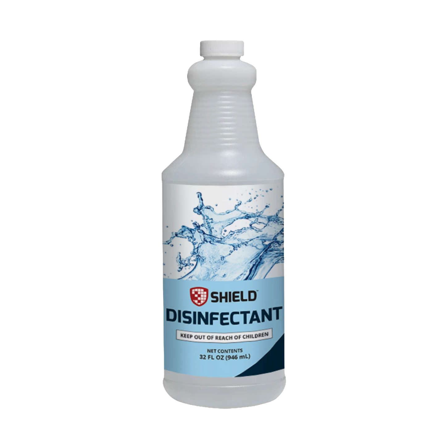 Disinfectant Spray by Shield,"White bottle with blue label and white screw cap"