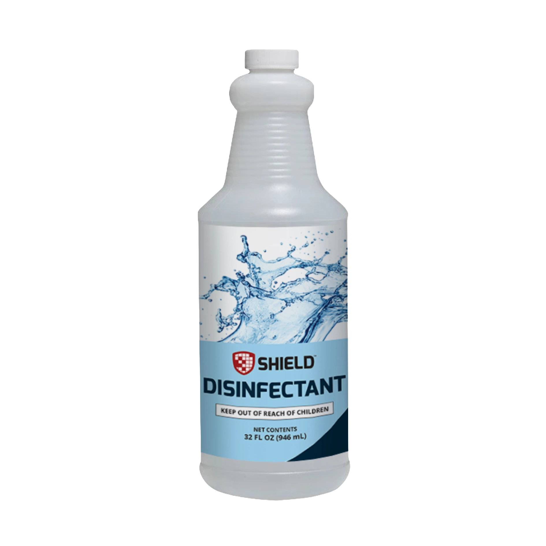 Disinfectant Spray by Shield,"White bottle with blue label and white screw cap"