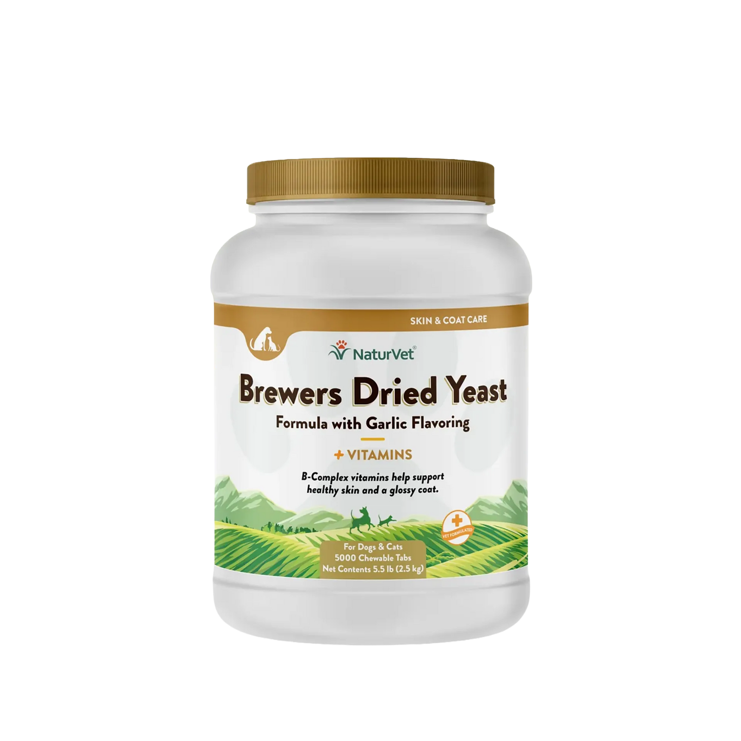 Brewers Dried Yeast Formula with Garlic Flavoring,"White supplement jar with gold cap and landscape label"