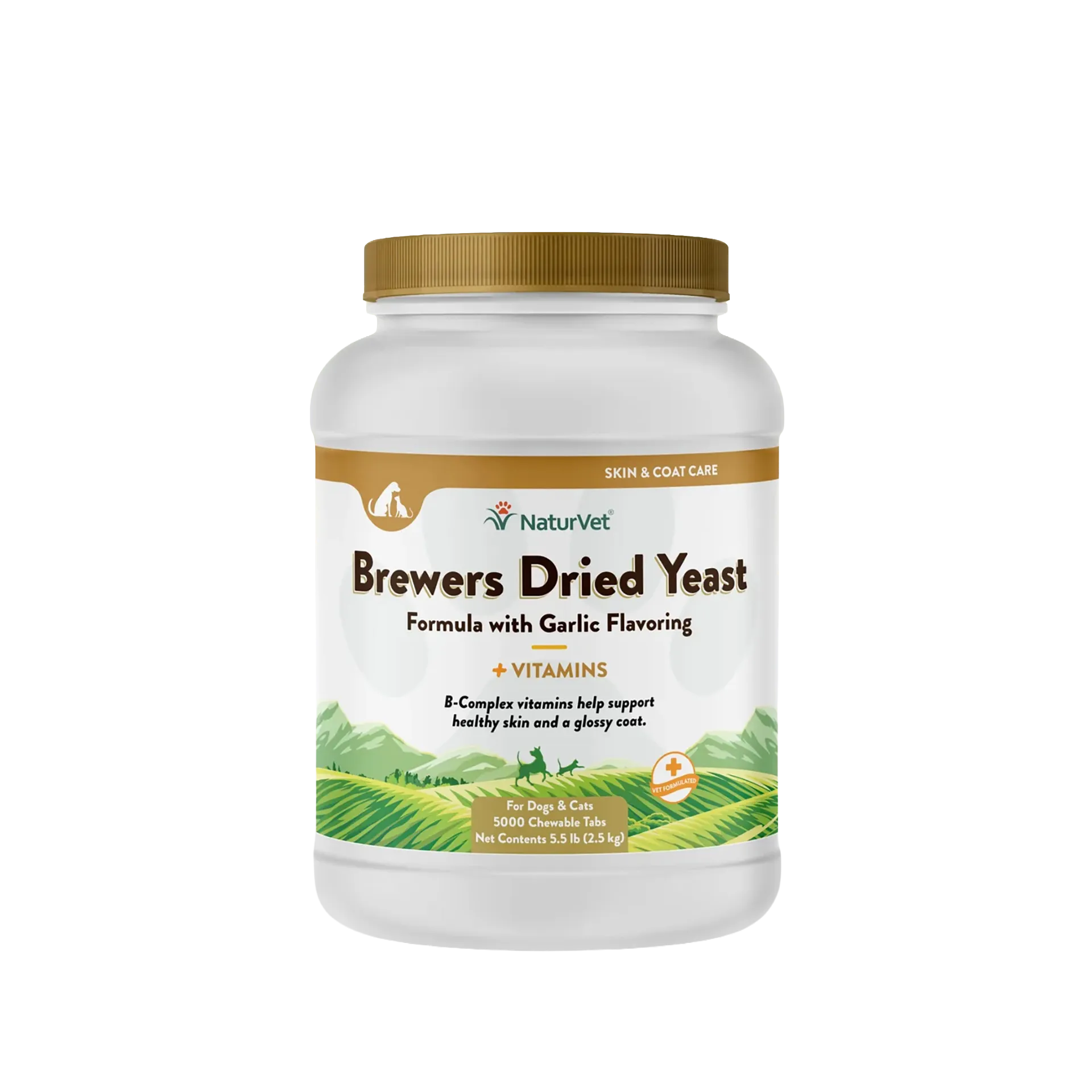 Brewers Dried Yeast Formula with Garlic Flavoring,"White supplement jar with gold cap and landscape label"