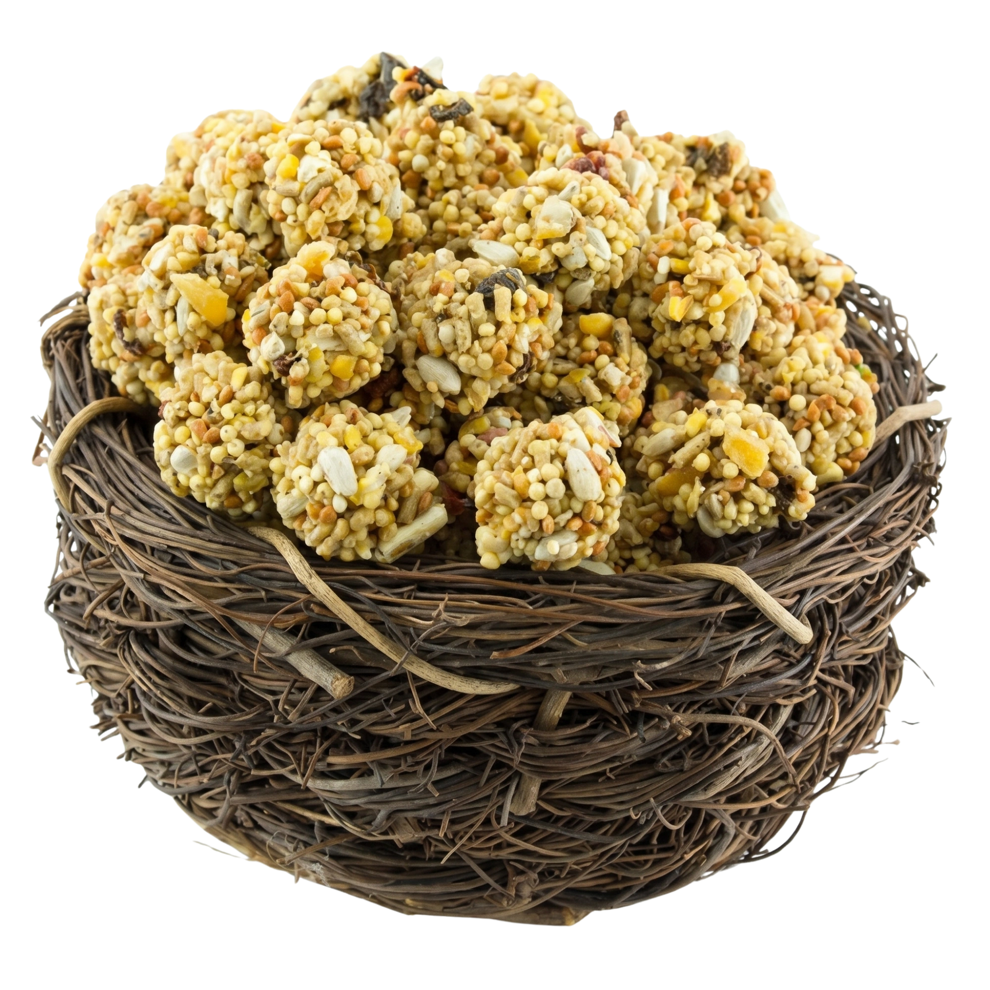Lafeber Gourmet El Paso Nutri-Berries,"Round seed and grain clusters piled in a woven nest"