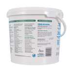 Rescue®  Disinfectant Cleaner,"White disinfectant wipe bucket with handle, back label view"