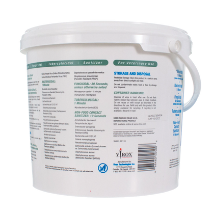 Rescue®  Disinfectant Cleaner,"White disinfectant wipe bucket with handle, back label view"