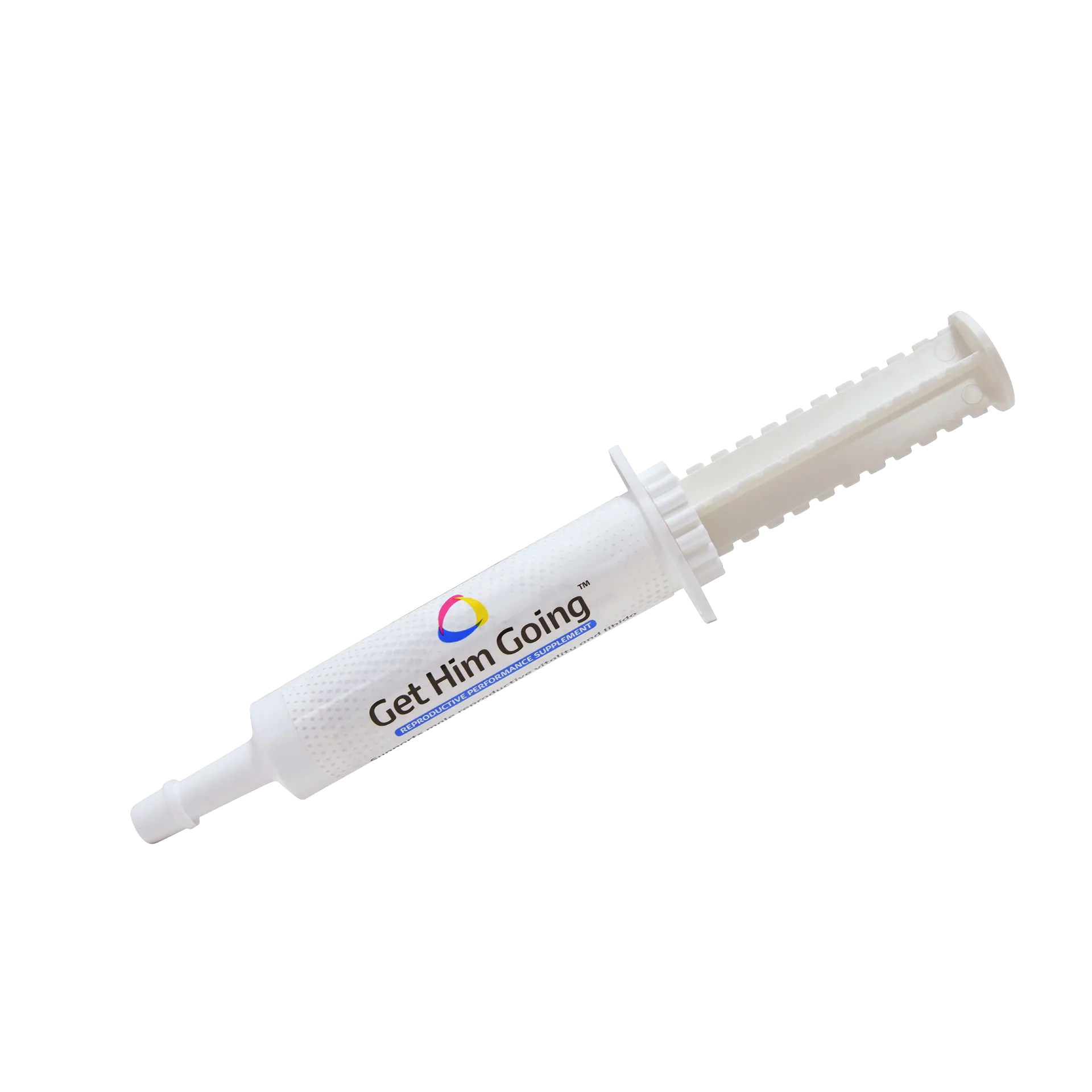 Breeder's Edge® His Edge,"White dosing syringe with plunger"