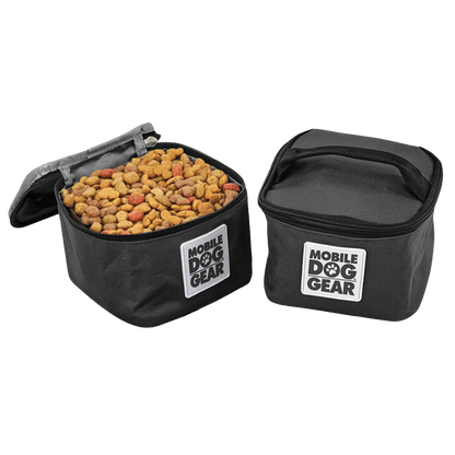 Replacement Insulated Dog Food Carriers,"Two black insulated carriers, one open and filled with kibble"