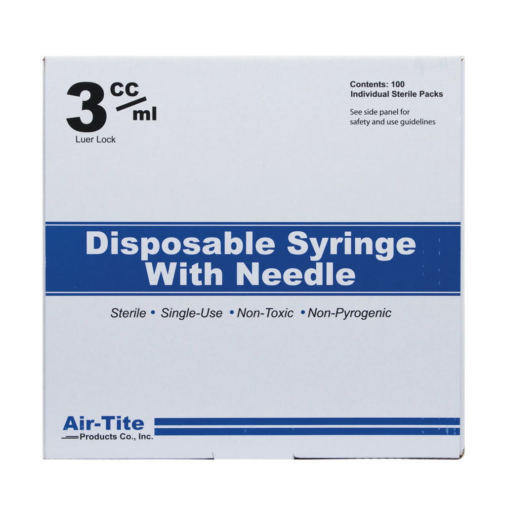 Sterile 3ml Syringe Luer Lock 20x1.5,"White product box with blue band label"