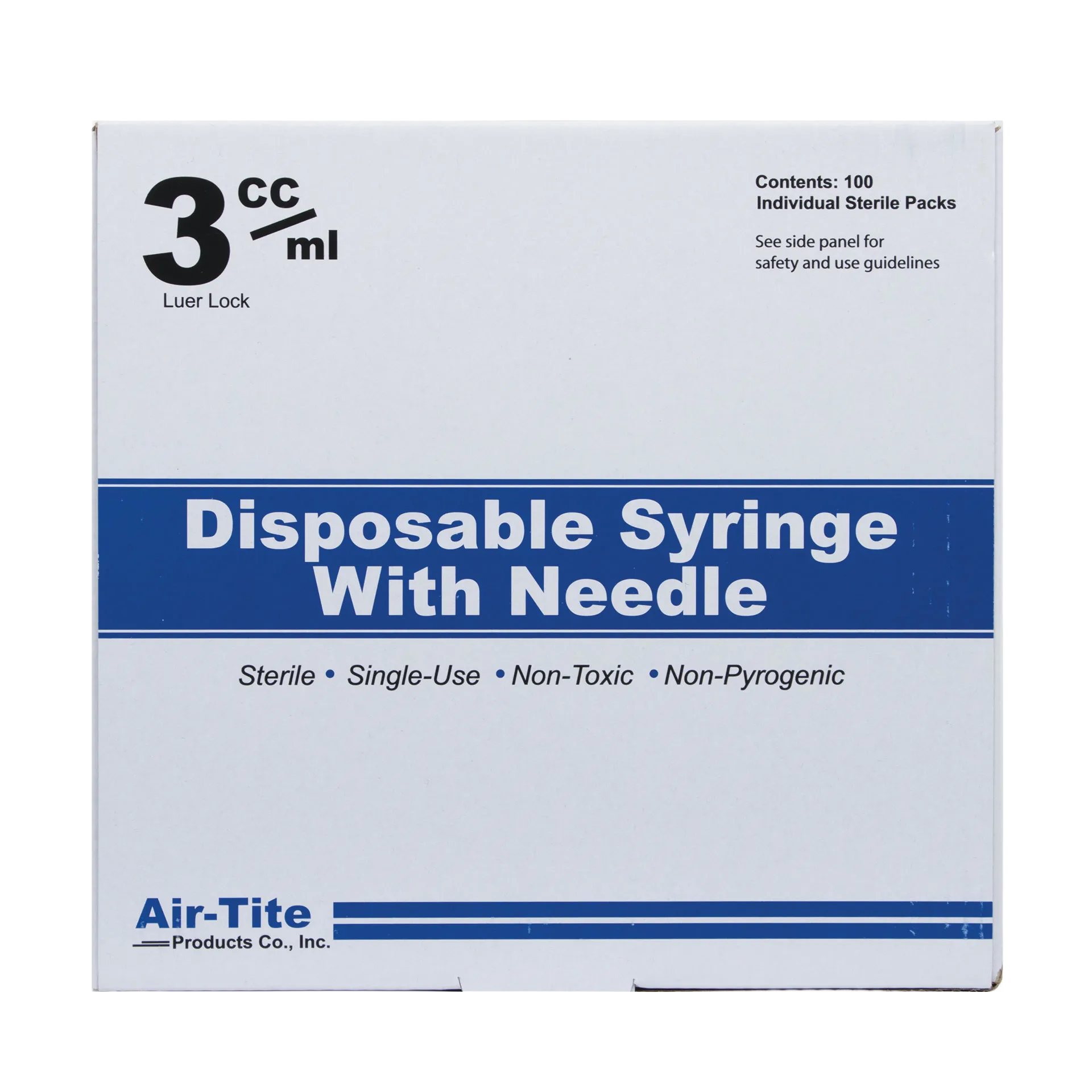 Sterile 3ml Syringe Luer Lock 20x1.5,"White product box with blue band label"