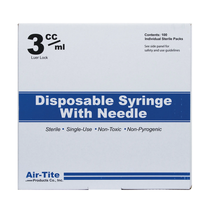 Sterile 3ml Syringe Luer Lock 20x1.5,"White product box with blue band label"