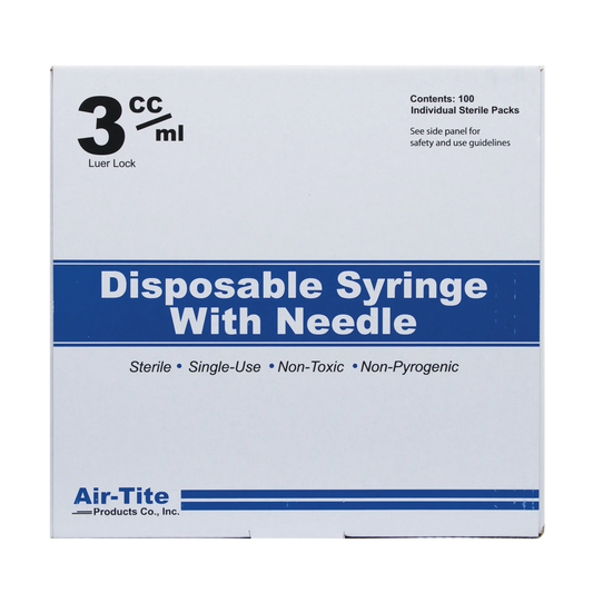 Sterile 3ml Syringe Luer Lock 20x1.5,"White product box with blue band label"