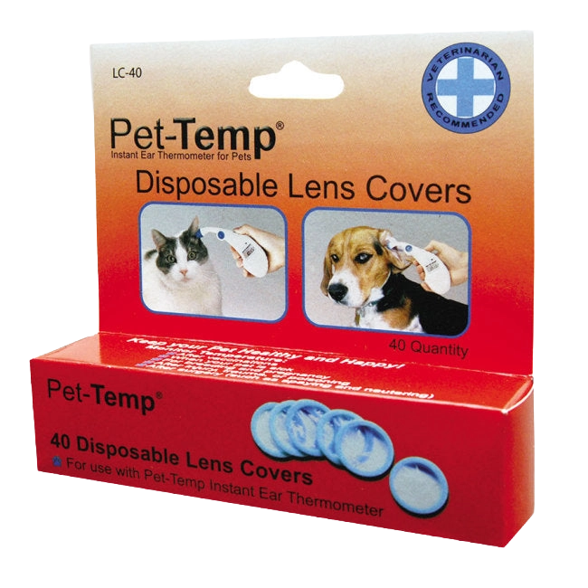 Pet Temp® Instant Ear Thermometer,"Box of disposable lens covers with blue round inserts"