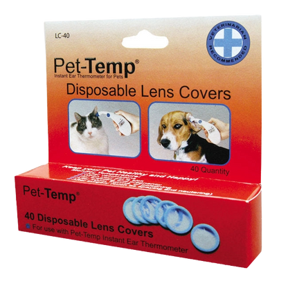 Pet Temp® Instant Ear Thermometer,"Box of disposable lens covers with blue round inserts"