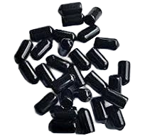 Black Neoprene Sterile Syringe Tips,"Pile of black syringe tip caps"