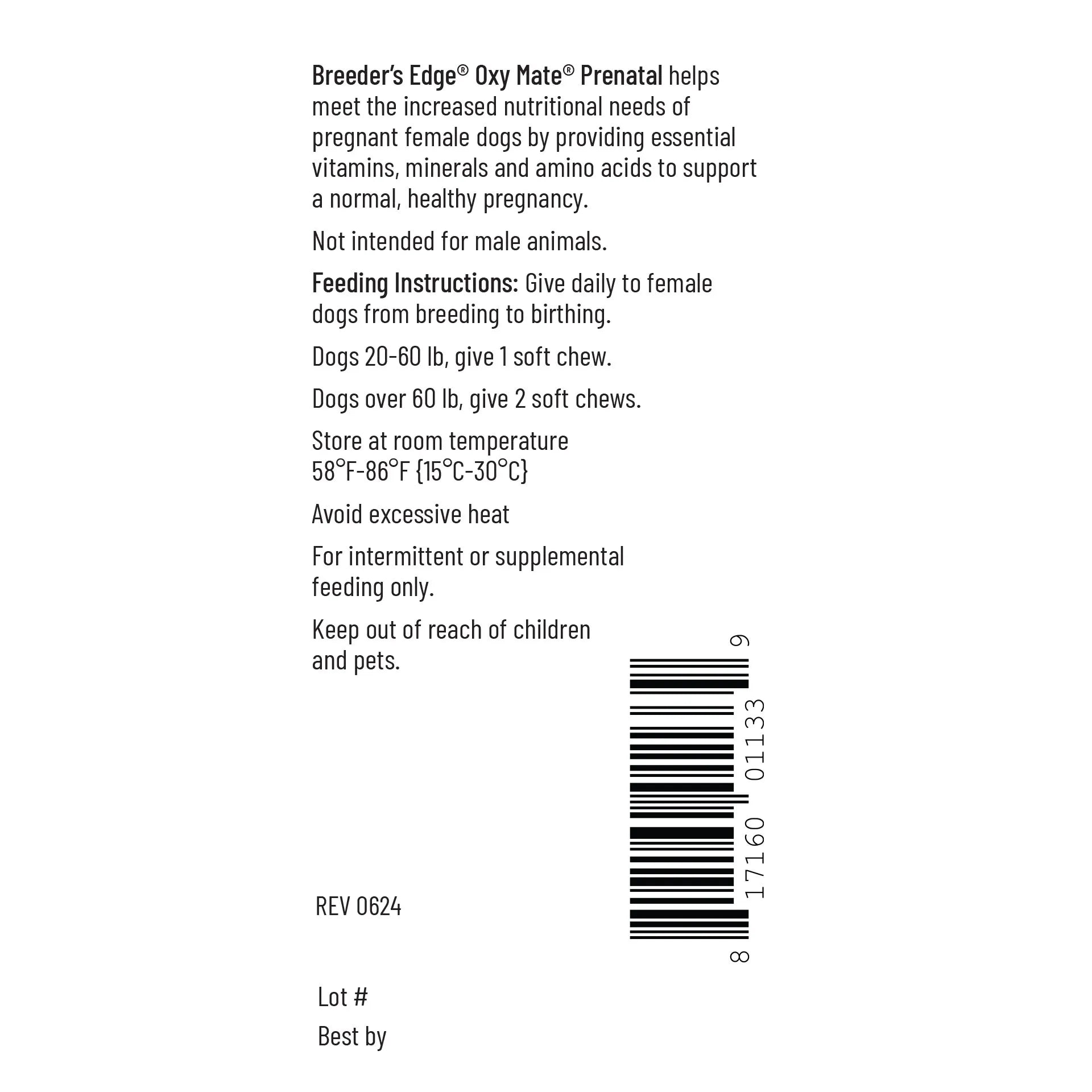 Breeder's Edge® Oxy Mate® Prenatal,"Back of package with directions and barcode"