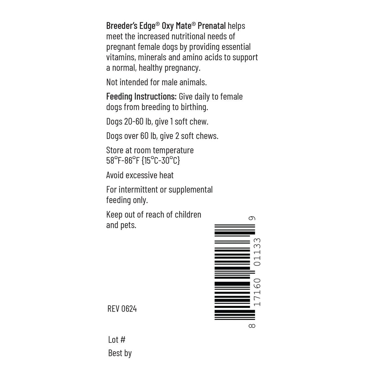 Breeder's Edge® Oxy Mate® Prenatal,"Back of package with directions and barcode"